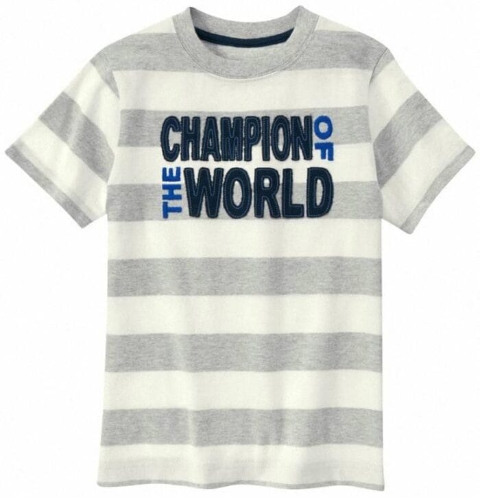 Camiseta Gymboree Champion of the World a rayas gris